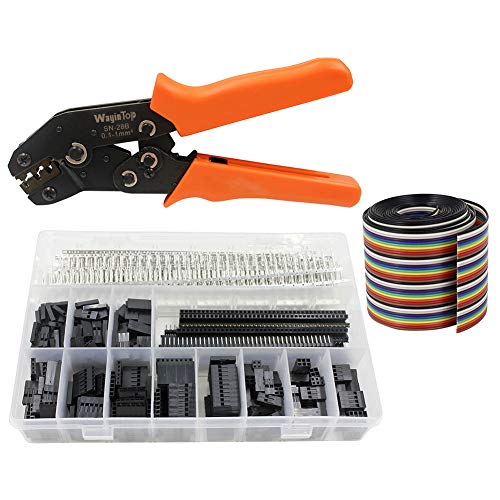 WayinTop Connector Crimping Tool Kit Crimper Plier 2.54mm Header Male Female Crimp Pins Terminals Housing 1 2 3 4 5 6 8 10 Pin and 40pin 1.27mm Ribbon Cable FC/IDC Jumper Wire 1M (Crimping Set) - Image 1