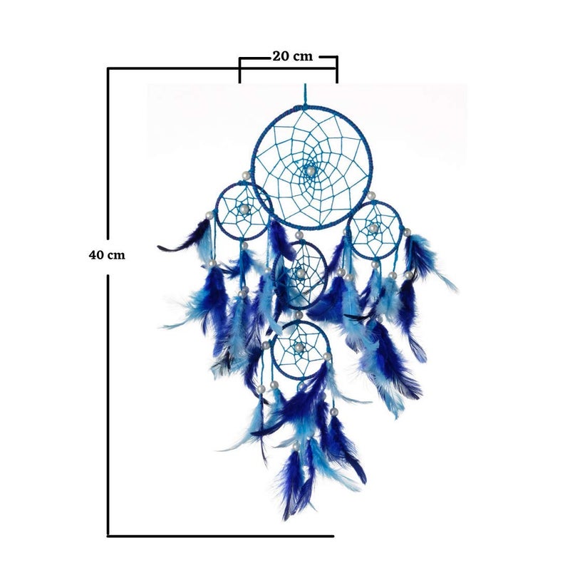 ROOH Dream Catcher ~ Blue 4 Tier with Pretty Lights ~ Handmade Hangings for Positivity (Can be Used as Home Decor, Gift, Wall Hangings, Meditation Room, Yoga Temple, Wind Chime & Car Hanging) - Image 2