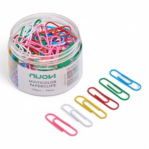 NUOVI 33mm Paperclip-Multicolor | 100 Clips Per Box | Non-Rust Stainless Steel Gem Clips | Perfect for Office, School & Daily Use (Pack of 4) - Image 1
