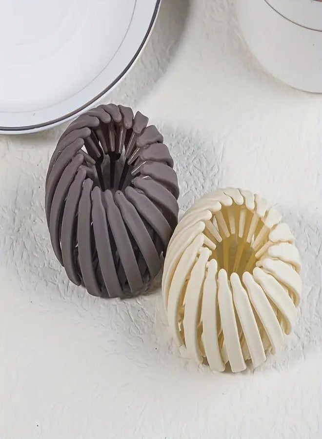 APSAMBR 2pc Sweet Style Plastic Hair Claw Clip - Round Shaped Expandable Ponytail Holder, Simple Solid Color Hair Bun Accessory for Women and Girls, Suitable for 14+ Age Group - Image 5