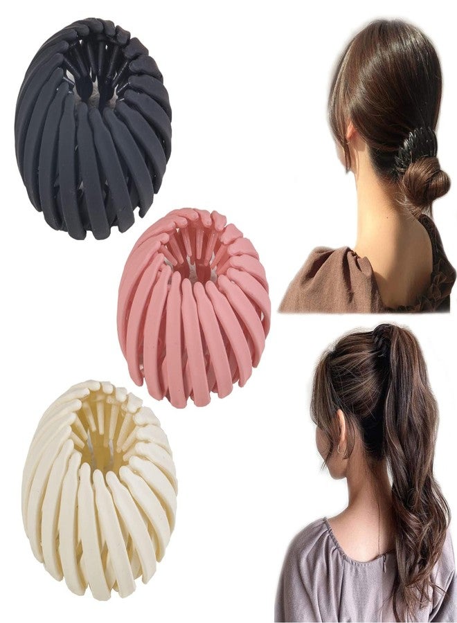 APSAMBR 2pc Sweet Style Plastic Hair Claw Clip - Round Shaped Expandable Ponytail Holder, Simple Solid Color Hair Bun Accessory for Women and Girls, Suitable for 14+ Age Group - Image 1