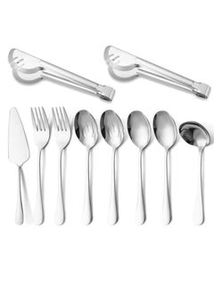 Hanayo Stainless Steel Serving Utensil,10 Pcs Catering Serving Utensils Set with Large Serving Spoon,Slotted Spoons,Serving Forks,Soup Ladle,Serving Tongs,Pie Server for Kitchen,Buffet (SilStainless Steel Serving Utensils,10PCS Large Serving Spoon Set,Slotted Serving Spoons,Serving Spoons,Serving Forks,Serving Tongs,Buffet Catering Serving Spoons Fork Tongs (Silver, 10)  - Image 1