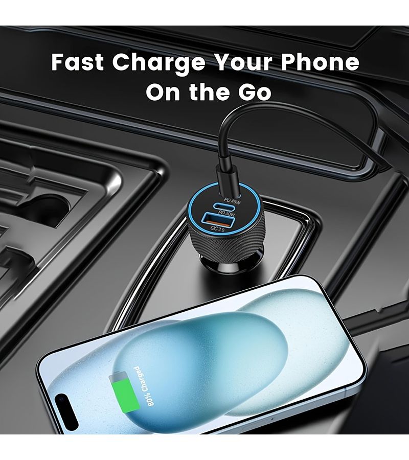 3 In 1 Metal Shell Car Charger 2 Pack Black USB C USB A PD QC Fast Power Adapter - Image 3