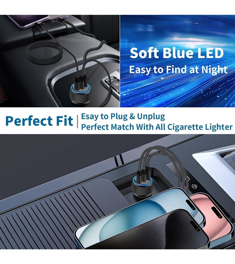 3 In 1 Metal Shell Car Charger 2 Pack Black USB C USB A PD QC Fast Power Adapter - Image 4