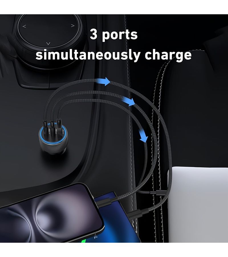 3 In 1 Metal Shell Car Charger 2 Pack Black USB C USB A PD QC Fast Power Adapter - Image 2