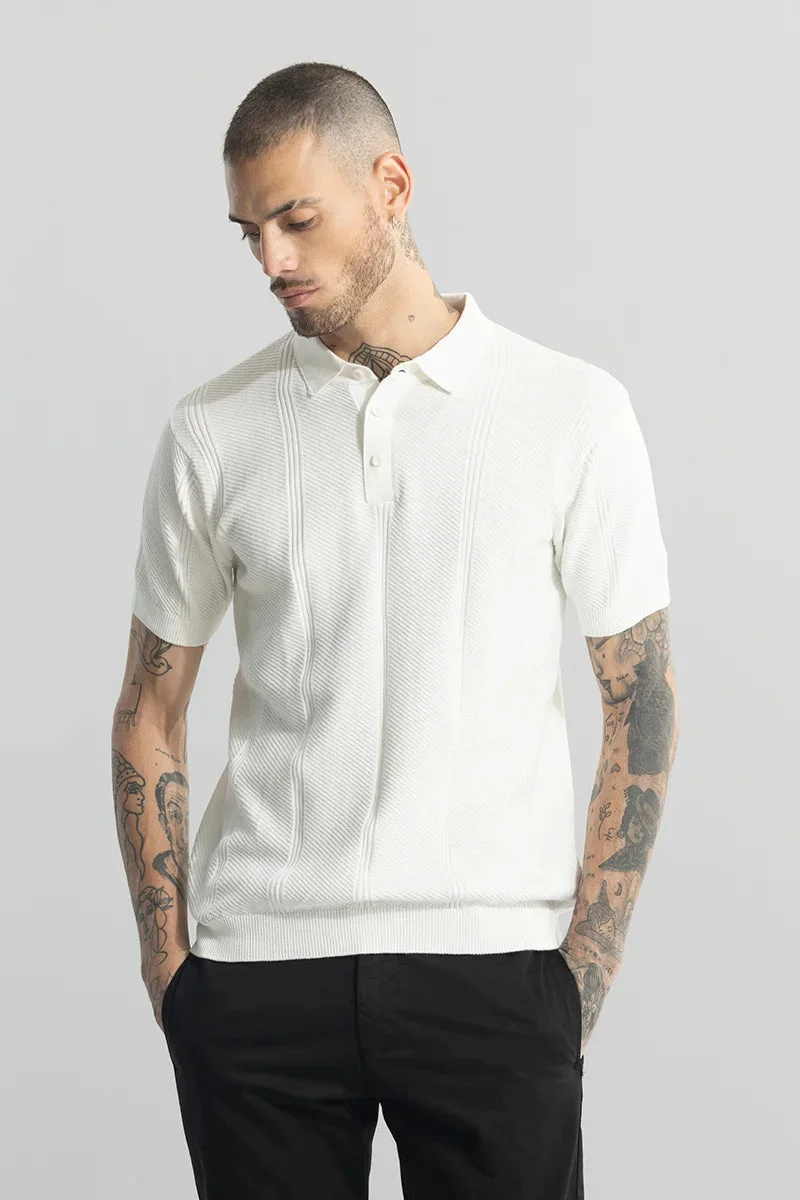 SNITCH White Coulter Knitted White Polo T-Shirt for Men | Best Price UAE