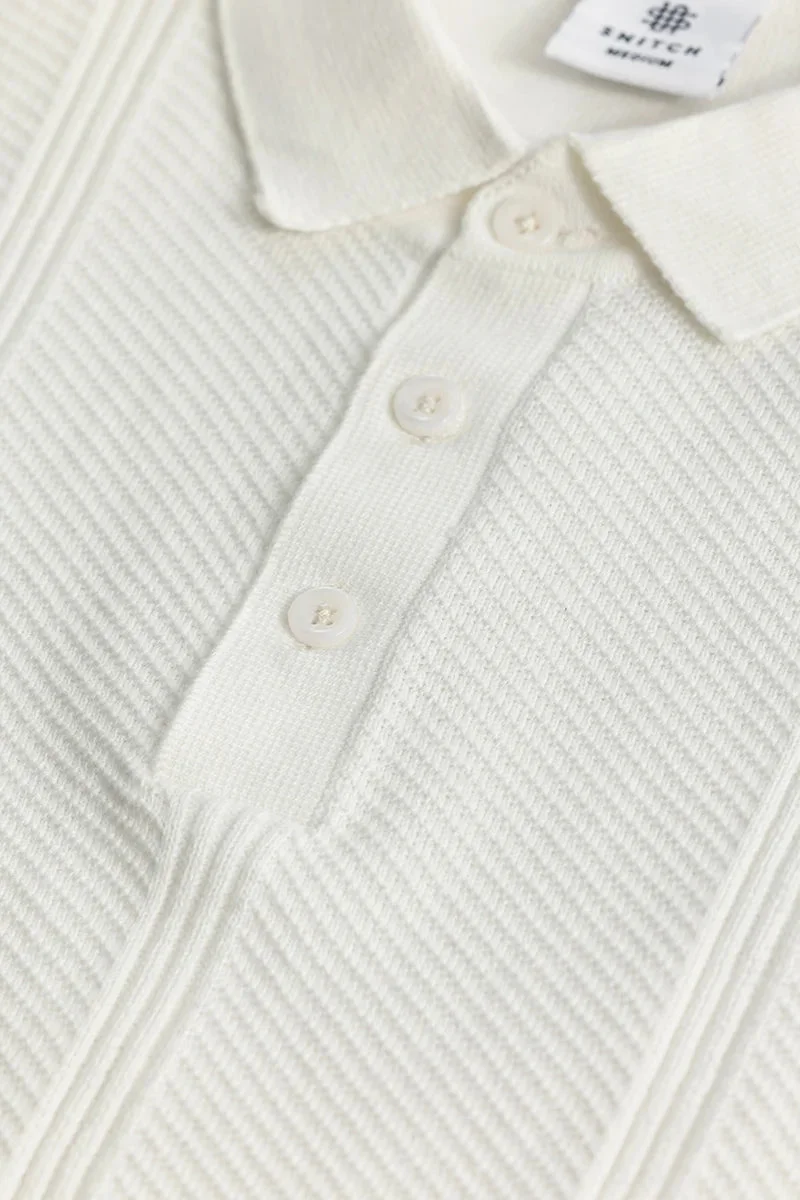 SNITCH White Coulter Knitted White Polo T-Shirt for Men | Best Price UAE