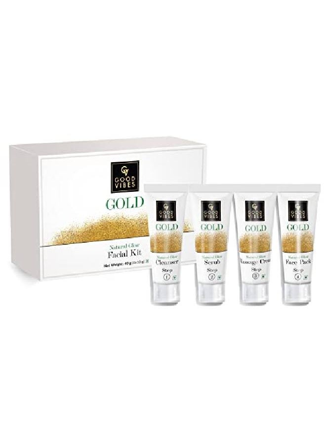 Good Vibes Gold Natural Glow Facial Kit 4 Step Skin Care Includes Cleanser Scrub Cream And Pack 10 G Each Cruelty Free  - Image 2