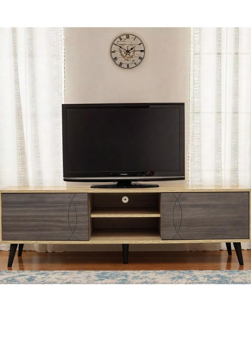 l'elefante Modern Wooden TV Stand for 65 Inch TV – MDF Entertainment Console Table with Cabinets & Shelves – Living Room Media Storage Unit – Cable Management – Stylish Minimalist TV Unit for Home, Bedroom or Office - Image 1