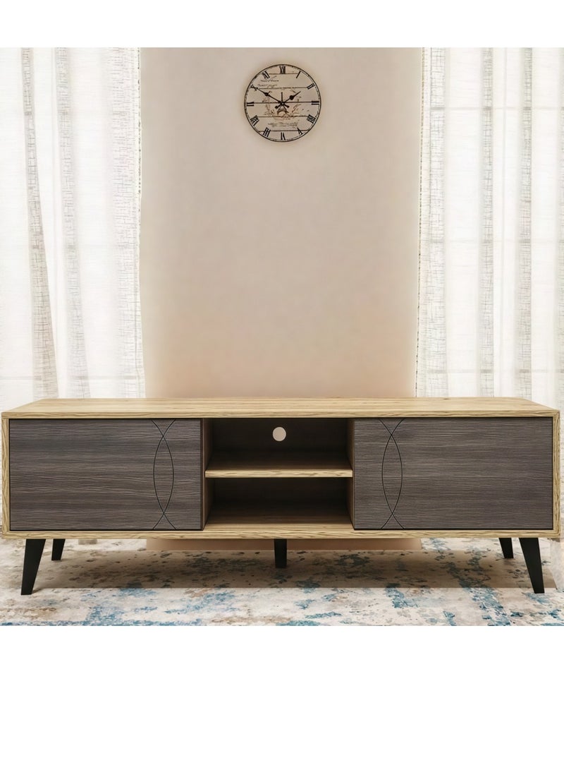 l'elefante Modern Wooden TV Stand for 65 Inch TV – MDF Entertainment Console Table with Cabinets & Shelves – Living Room Media Storage Unit – Cable Management – Stylish Minimalist TV Unit for Home, Bedroom or Office - Image 2