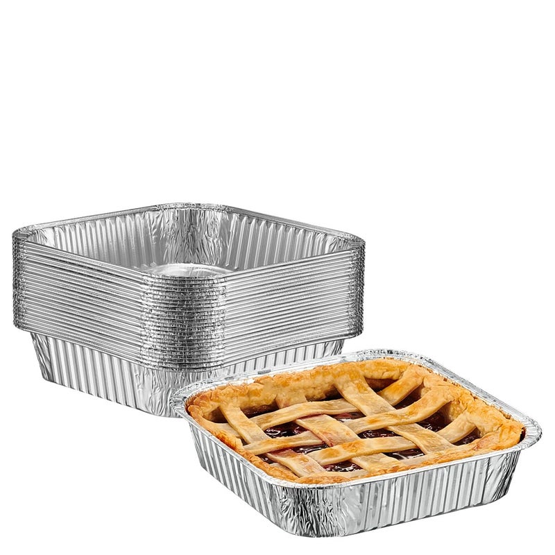 GUSTO 25 Sets 8Inch Square Foil Pans Lids Not Included  Aluminum Pans Disposable Food Containers For Baking Cooking Storing and Preparing Food Formerly Comfy Package