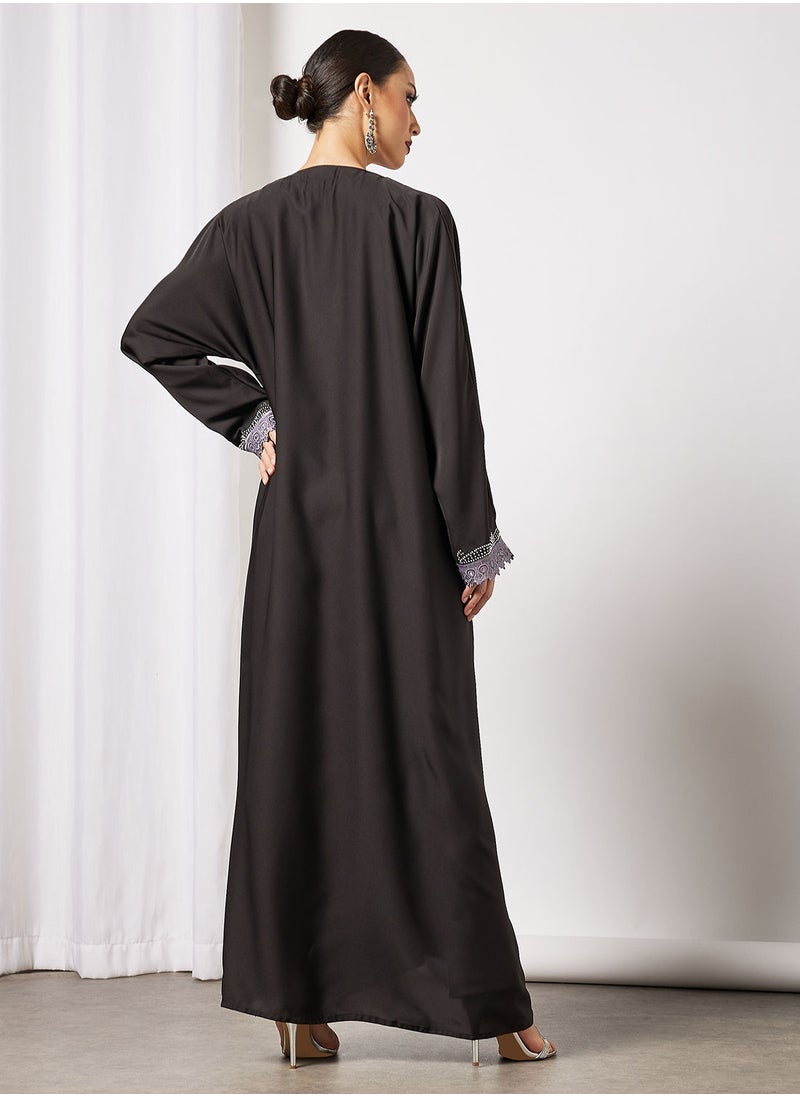 Abaya With Contrasting Stone Work And Lace Embellishment - pzsku/ZC2CAA6E3771BAE62E755Z/45/_/1652783198/3af1ed7f-8f6d-4811-96dd-f0a75c812783