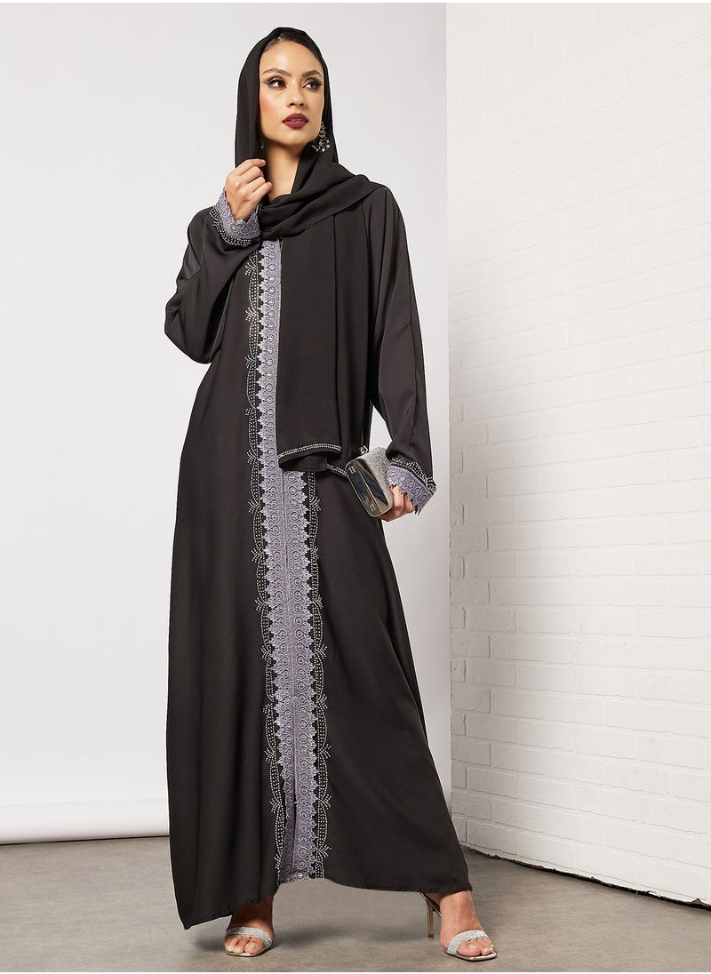 Abaya With Contrasting Stone Work And Lace Embellishment - pzsku/ZC2CAA6E3771BAE62E755Z/45/_/1652783198/a26df6f9-7e71-4ecb-a72d-4b6803243b46