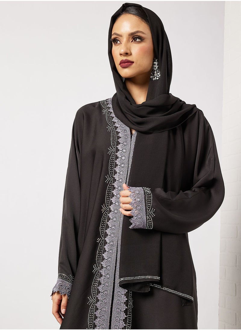 Abaya With Contrasting Stone Work And Lace Embellishment - pzsku/ZC2CAA6E3771BAE62E755Z/45/_/1652783203/7e426562-08b4-41eb-b0ed-17b026d299d6