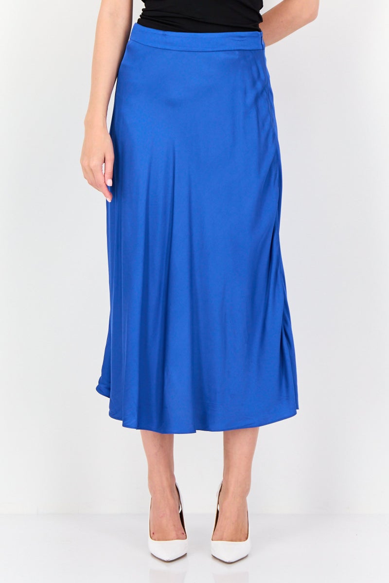 ESPRIT Women Plain Midi Skirt, Blue - Image 1