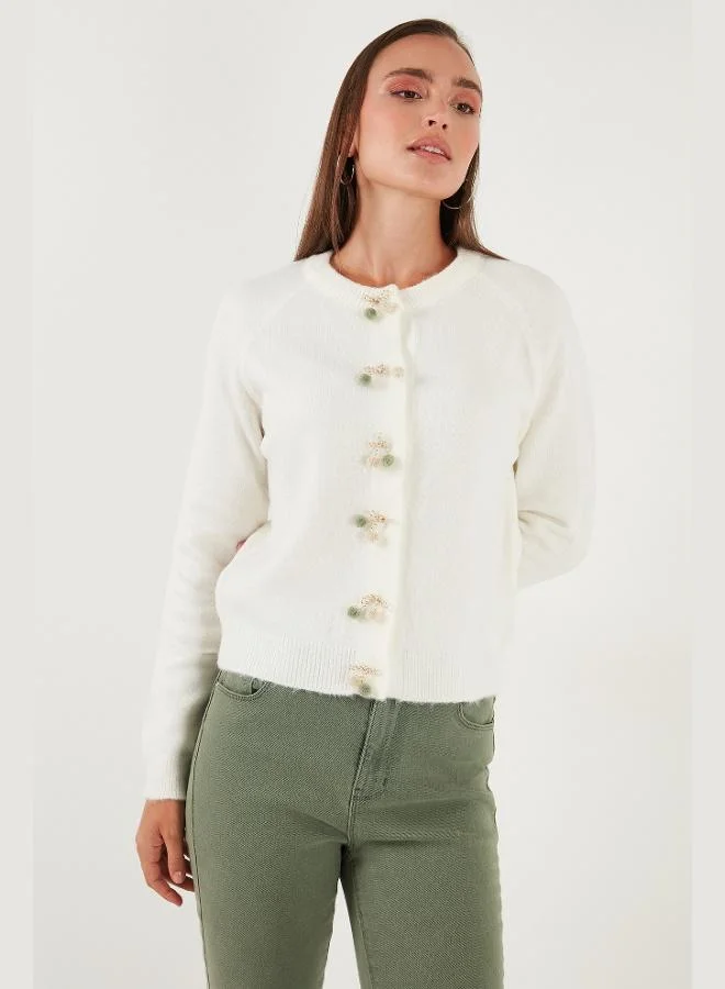 ليلا كارديجان نسائي ليلا بريميوم بقصة عادية وياقة دائرية وتفاصيل فيونكة