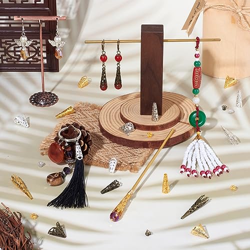 EEE ELECRELIVE Elecrelive 450Pcs Long Flower Bead Caps Hollow Cones Filigree Bead End Cap 5 Styles Pendant Cover Spacer Filigree Metal Embellishments for Tassel Jewelry Craft Bracelet Necklace DIY Making - Image 3