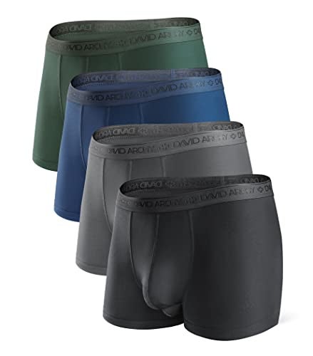DAVID ARCHY Men's Underwear Ultra Soft Modal Dual Pouch Trunks Support Ball Pouch Bulge Enhancing Boxer Briefs for Men 4 Pack(M, Black/Charcoal/Navy/Army Green) - Image 1
