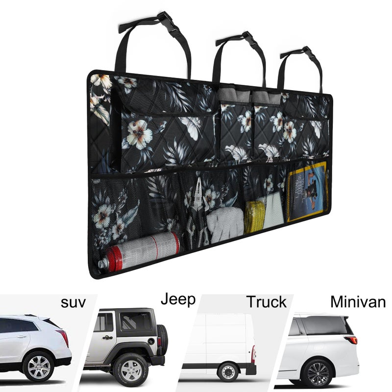 Femuar Car Trunk Organizer, Large Capacity Backseat Trunk Organizer (42"*18"), Collapsible Car Storage Bag with 8 Pockets - Hibiscus - Image 5