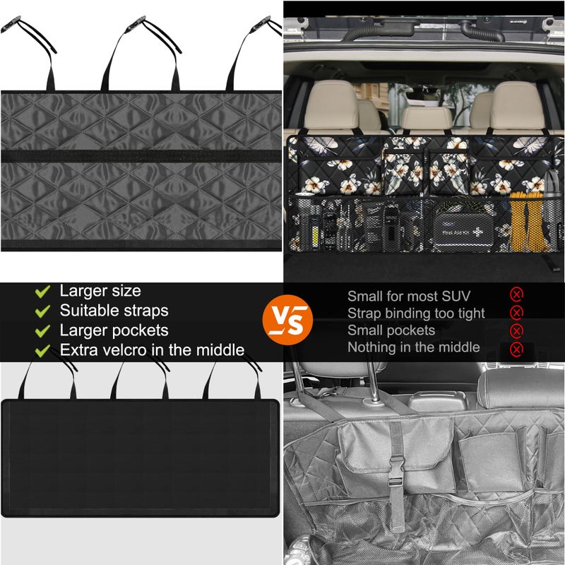 Femuar Car Trunk Organizer, Large Capacity Backseat Trunk Organizer (42"*18"), Collapsible Car Storage Bag with 8 Pockets - Hibiscus - Image 2