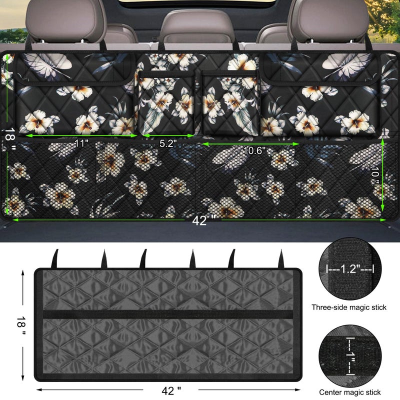 Femuar Car Trunk Organizer, Large Capacity Backseat Trunk Organizer (42"*18"), Collapsible Car Storage Bag with 8 Pockets - Hibiscus - Image 3