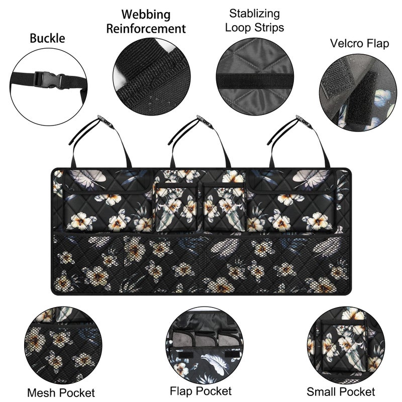 Femuar Car Trunk Organizer, Large Capacity Backseat Trunk Organizer (42"*18"), Collapsible Car Storage Bag with 8 Pockets - Hibiscus - Image 4