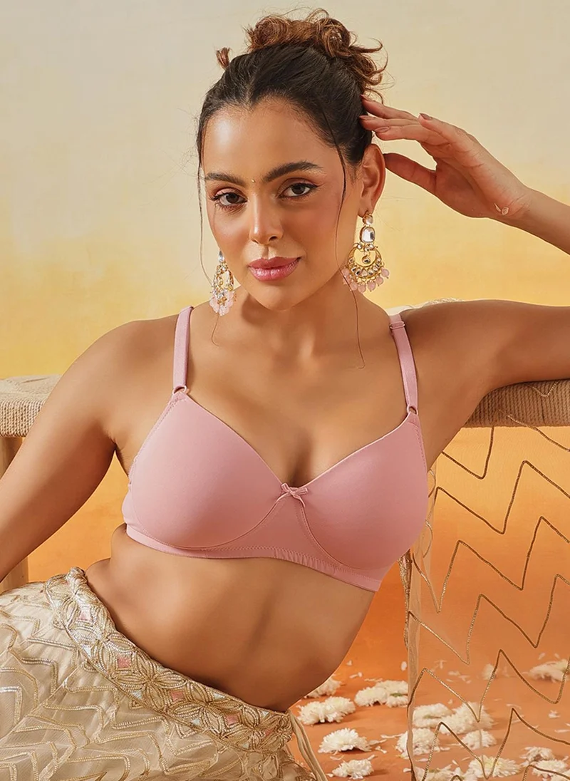 كلوفيا Clovia Padded Non-Wired Full Coverage T-shirt Bra in Light Pink