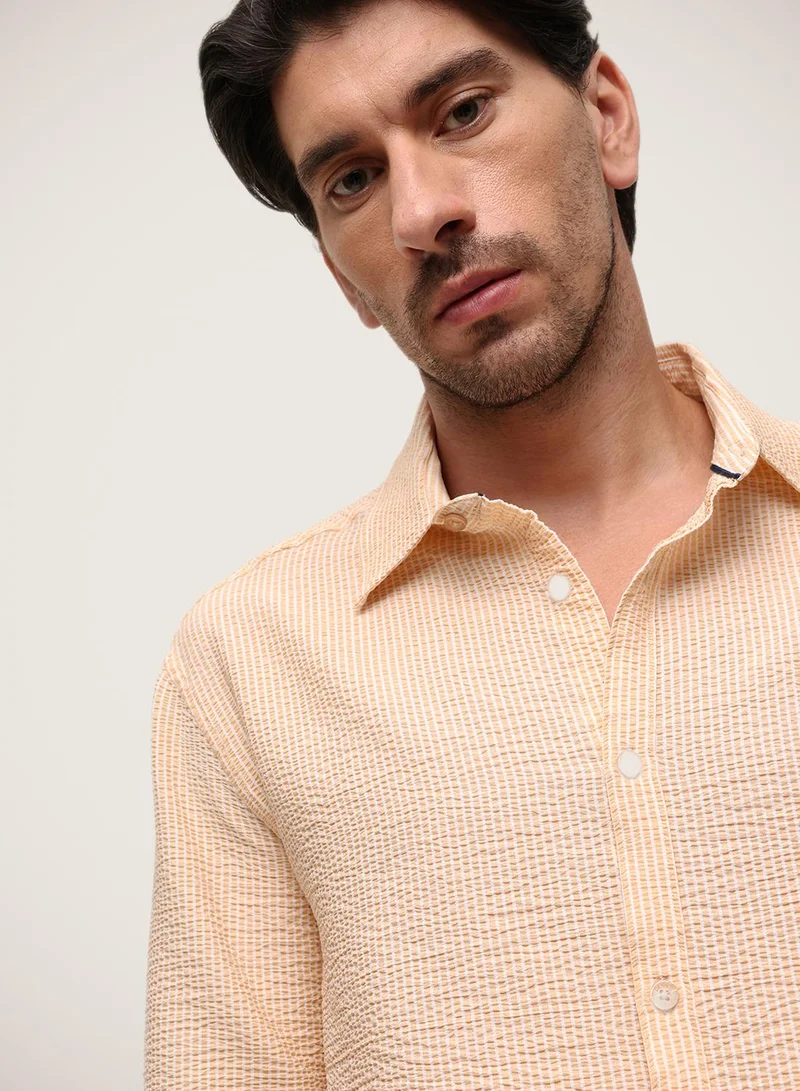 Dennis Lingo  Beige Striped Button Down Relaxed Shirt For Men for Men | Best Price UAE