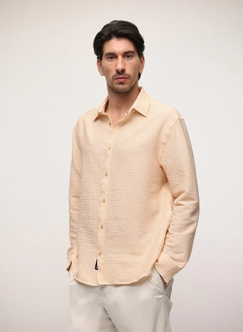 Dennis Lingo  Beige Striped Button Down Relaxed Shirt For Men for Men | Best Price UAE