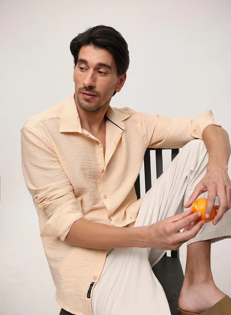 Dennis Lingo  Beige Striped Button Down Relaxed Shirt For Men for Men | Best Price UAE