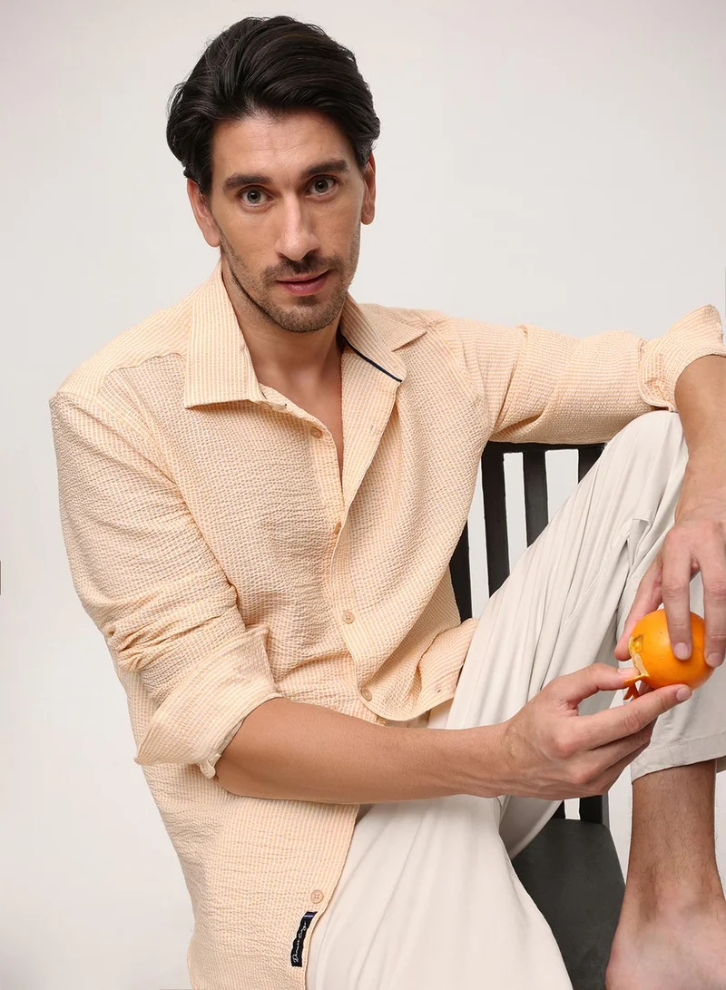Dennis Lingo  Beige Striped Button Down Relaxed Shirt For Men for Men | Best Price UAE