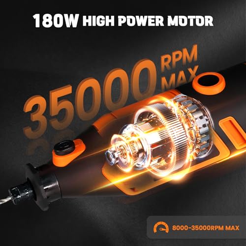 HARDELL Rotary Tool Kit - 180W Corded Power Rotary Tool 6 Variable Speeds with 61 Accessories, 8000-35000RPM, for Sanding, Polishing, Cutting, Engraving,Carving, DIY Crafts - Image 4