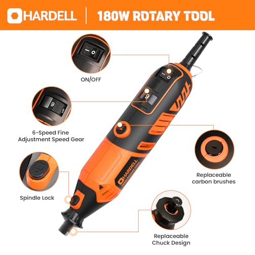 HARDELL Rotary Tool Kit - 180W Corded Power Rotary Tool 6 Variable Speeds with 61 Accessories, 8000-35000RPM, for Sanding, Polishing, Cutting, Engraving,Carving, DIY Crafts - Image 2