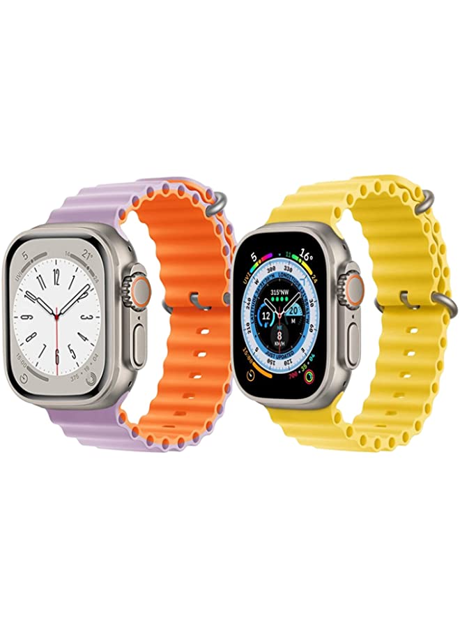 IAF Silicone Ocean Band Strap for Apple Watch Ultra 8 49mm Pink/Orange Double Side Strap with Yellow Single Color Strap Set of 2