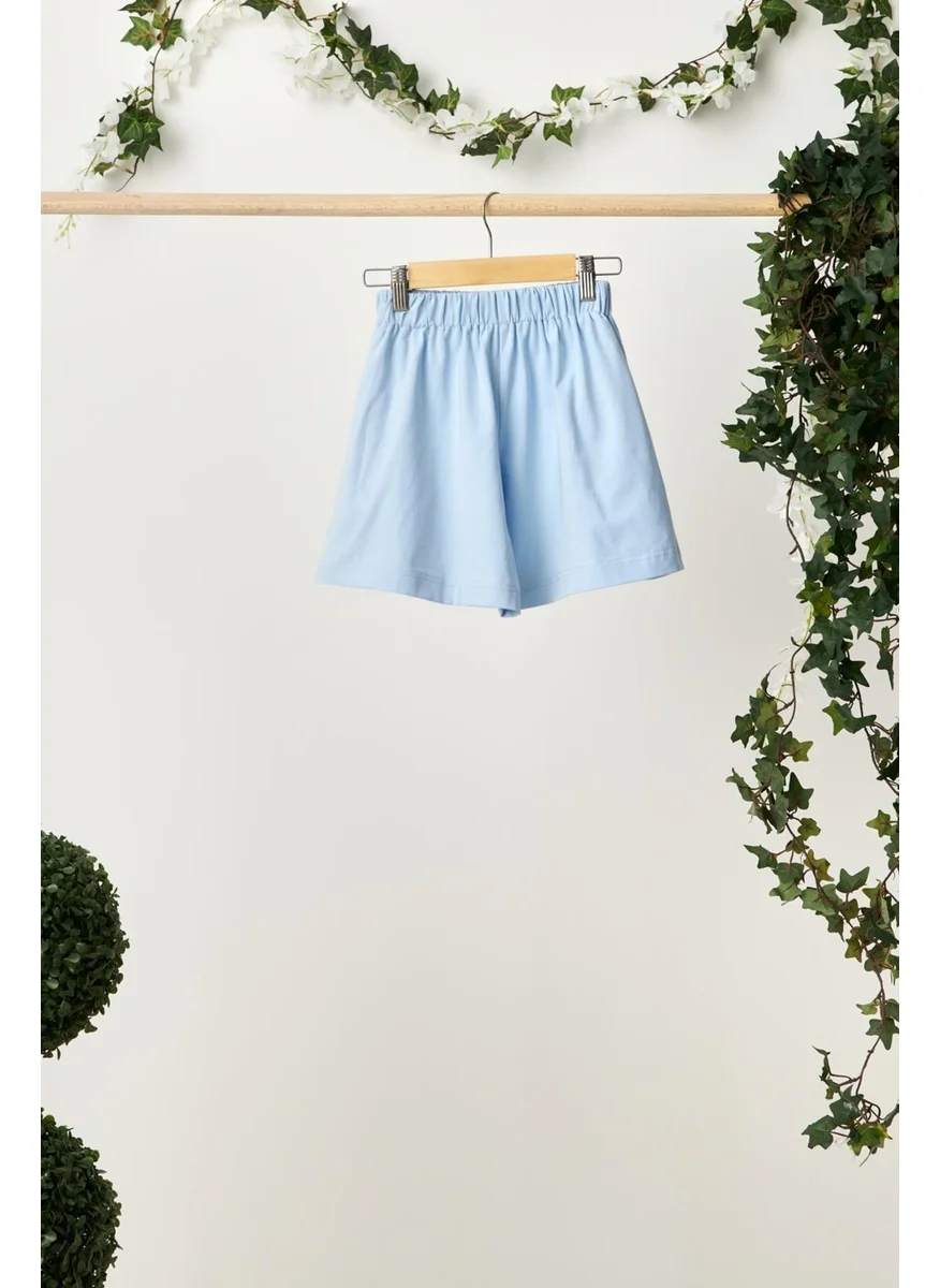 Babygiz Baby Blue Girls' Elastic Waist Pocket Soft Comfortable Lightweight 100% Cotton Combed Cotton Shorts