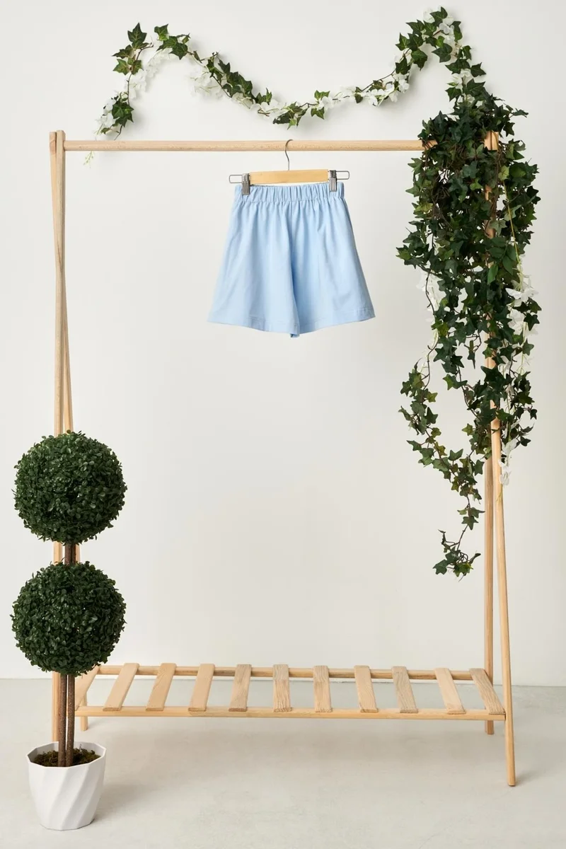 بيبيجيز Baby Blue Girls' Elastic Waist Pocket Soft Comfortable Lightweight 100% Cotton Combed Cotton Shorts