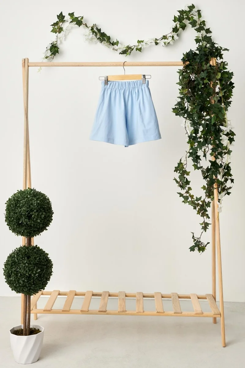 بيبيجيز Baby Blue Girls' Elastic Waist Pocket Soft Comfortable Lightweight 100% Cotton Combed Cotton Shorts