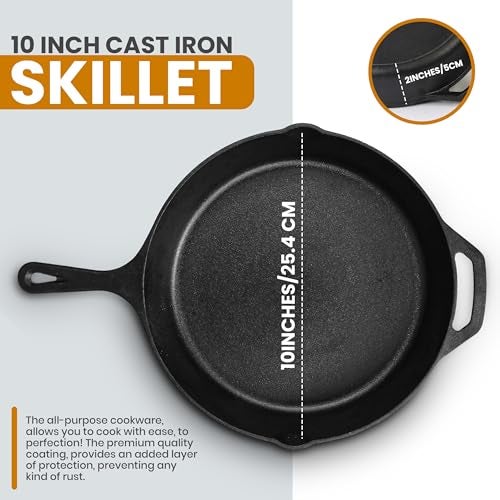 Utopia Kitchen Saute Fry Pan Pre-Seasoned Cast Iron Skillet With Lid, Frying Pan, Cast Iron Pan, Safe Grill Cookware for Indoor & Outdoor Use (1, Black, 10 Inch) - Image 2