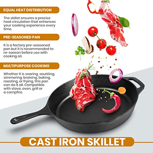 Utopia Kitchen Saute Fry Pan Pre-Seasoned Cast Iron Skillet With Lid, Frying Pan, Cast Iron Pan, Safe Grill Cookware for Indoor & Outdoor Use (1, Black, 10 Inch) - Image 4