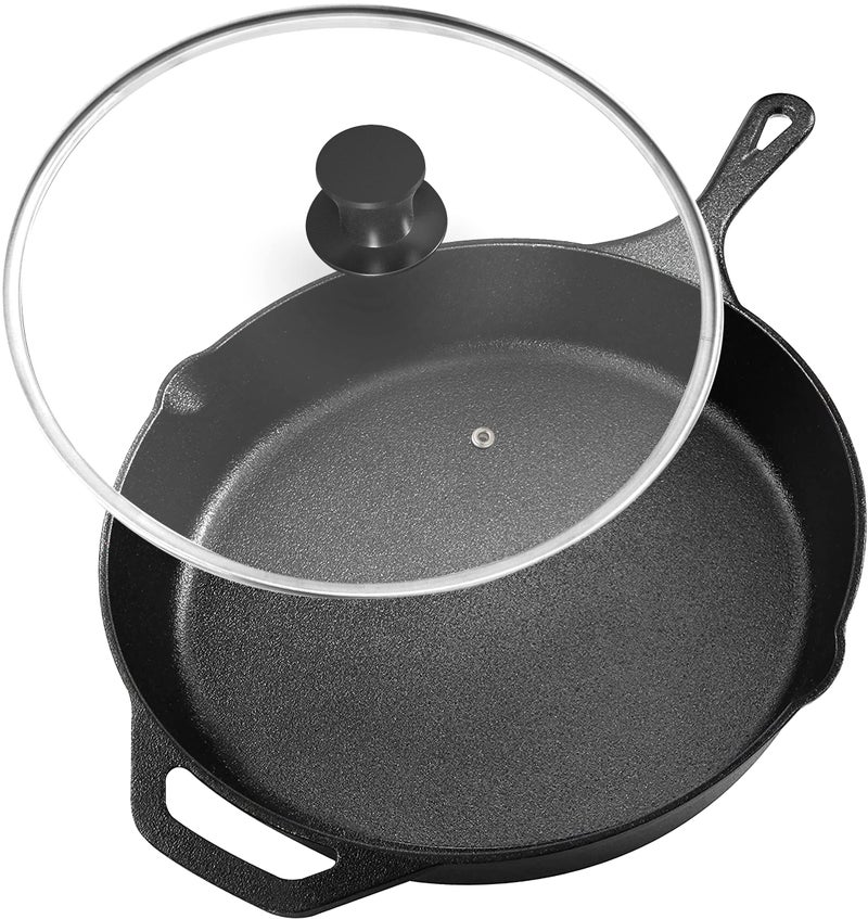 Utopia Kitchen Saute Fry Pan Pre-Seasoned Cast Iron Skillet With Lid, Frying Pan, Cast Iron Pan, Safe Grill Cookware for Indoor & Outdoor Use (1, Black, 10 Inch) - Image 1