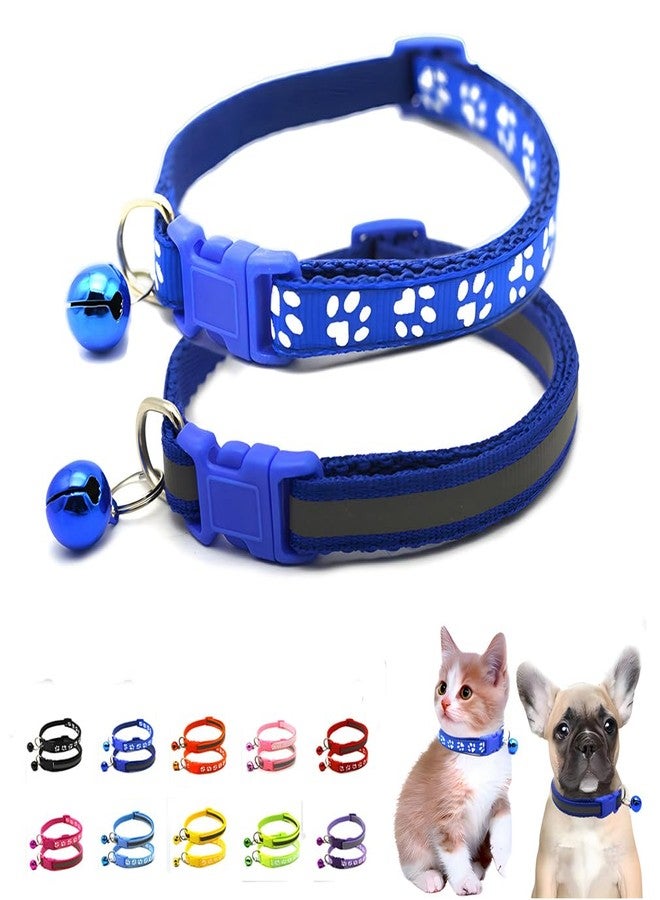 WeimoMonkey Blue Puppy Collars with Bell, 2-Pack Basic & Reflective Cat Collar Dog Collar Bell for XXS Xs Small Tiny Male Dogs Pet Kitten Animal, XS - Image 1
