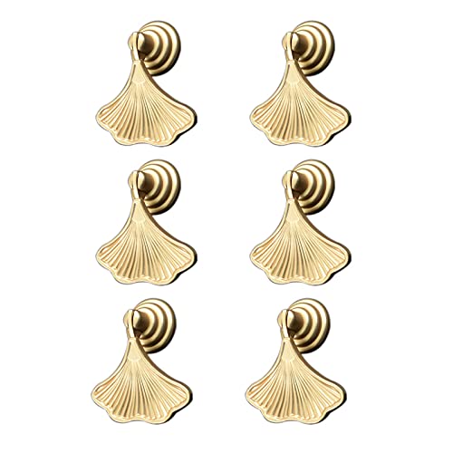 MOROBOR Ginkgo Leaf Shape Knob Handles, 6pcs Golden Drop Pendant Pull Handle Hardware Drawer Single Hole Handle Leaf Pulls for Wardrobe Cupboard Closets Cupboard - Image 1