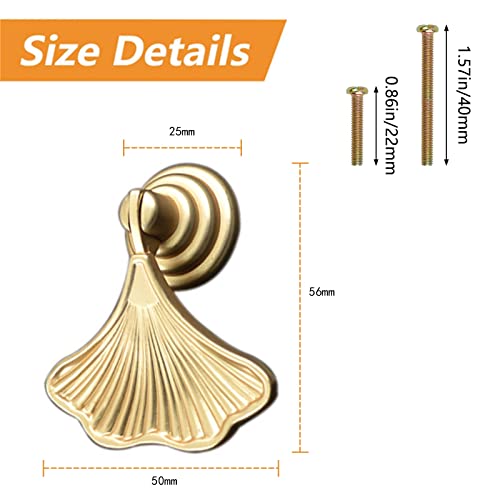 MOROBOR Ginkgo Leaf Shape Knob Handles, 6pcs Golden Drop Pendant Pull Handle Hardware Drawer Single Hole Handle Leaf Pulls for Wardrobe Cupboard Closets Cupboard - Image 2