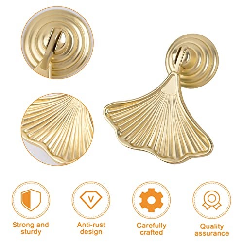 MOROBOR Ginkgo Leaf Shape Knob Handles, 6pcs Golden Drop Pendant Pull Handle Hardware Drawer Single Hole Handle Leaf Pulls for Wardrobe Cupboard Closets Cupboard - Image 4