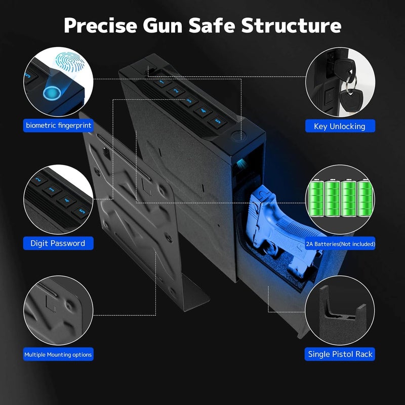 XDeer Biometric Gun Safes for Pistols - Handgun Safe with Upgraded Fingerprint & Keypad, Auto Open Lid & Interior Light for Home, Nightstand, and Car (SS-S12FB) - Image 5