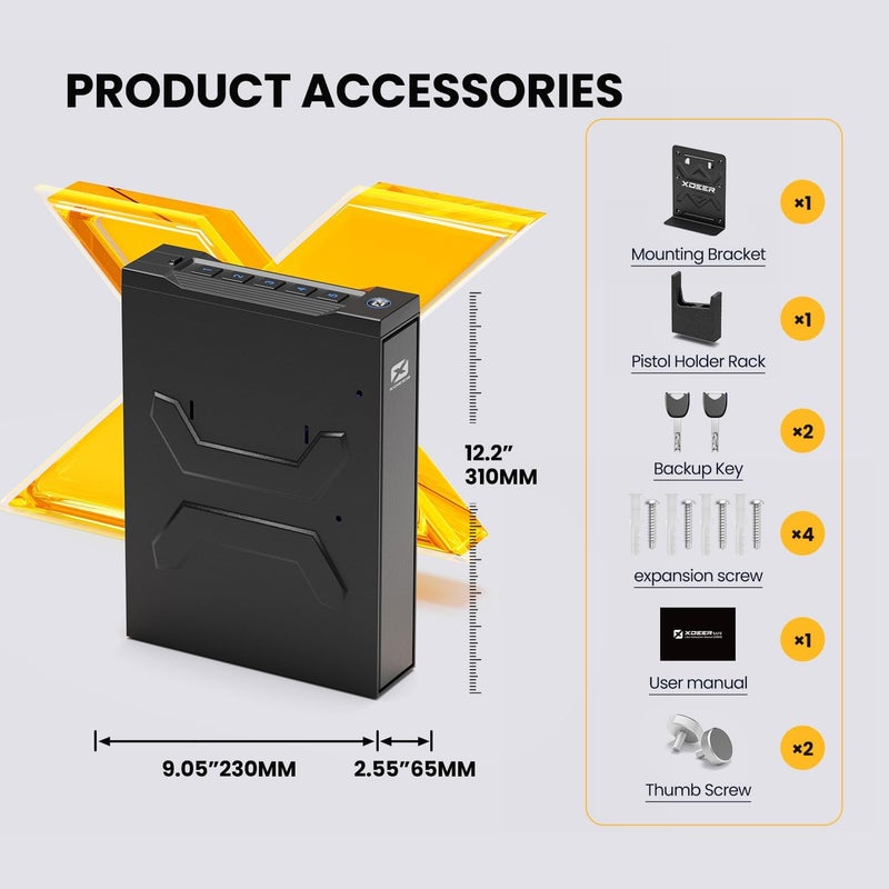 XDeer Biometric Gun Safes for Pistols - Handgun Safe with Upgraded Fingerprint & Keypad, Auto Open Lid & Interior Light for Home, Nightstand, and Car (SS-S12FB) - Image 2