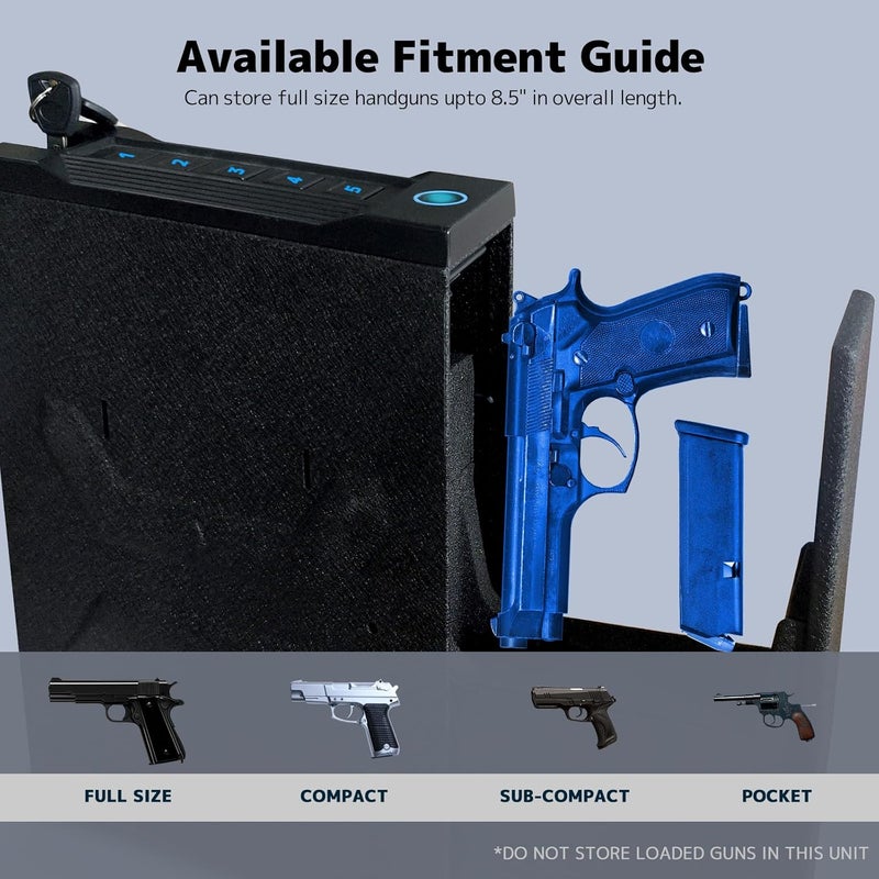 XDeer Biometric Gun Safes for Pistols - Handgun Safe with Upgraded Fingerprint & Keypad, Auto Open Lid & Interior Light for Home, Nightstand, and Car (SS-S12FB) - Image 4