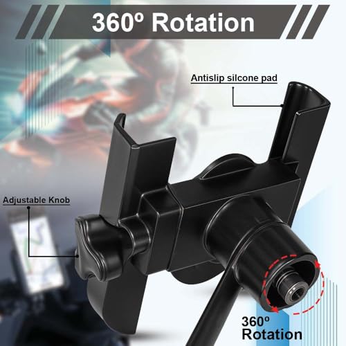 WHIPONE Metal CNC Mobile Holder for Scooter, Scooty & Motorcycle Compatible for Yamaha Aerox 155, Mirror Mount, 360° Rotation, Strong Anti-Slip Grip, Wide Adjustable Fit for All Smartphones (Black) - Image 2