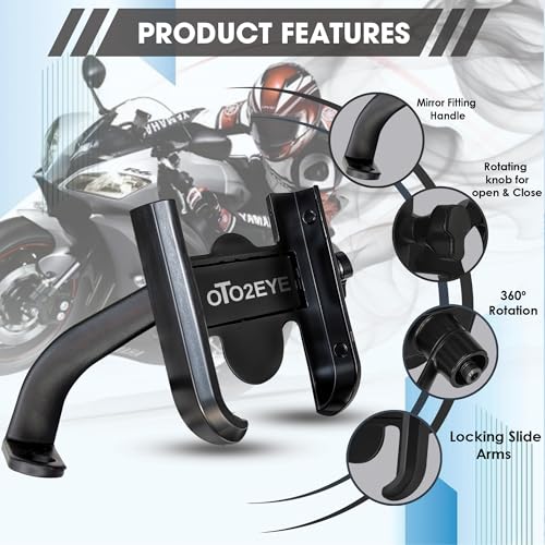 WHIPONE Metal CNC Mobile Holder for Scooter, Scooty & Motorcycle Compatible for Yamaha Aerox 155, Mirror Mount, 360° Rotation, Strong Anti-Slip Grip, Wide Adjustable Fit for All Smartphones (Black) - Image 3