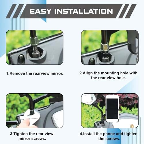 WHIPONE Metal CNC Mobile Holder for Scooter, Scooty & Motorcycle Compatible for Yamaha Aerox 155, Mirror Mount, 360° Rotation, Strong Anti-Slip Grip, Wide Adjustable Fit for All Smartphones (Black) - Image 5